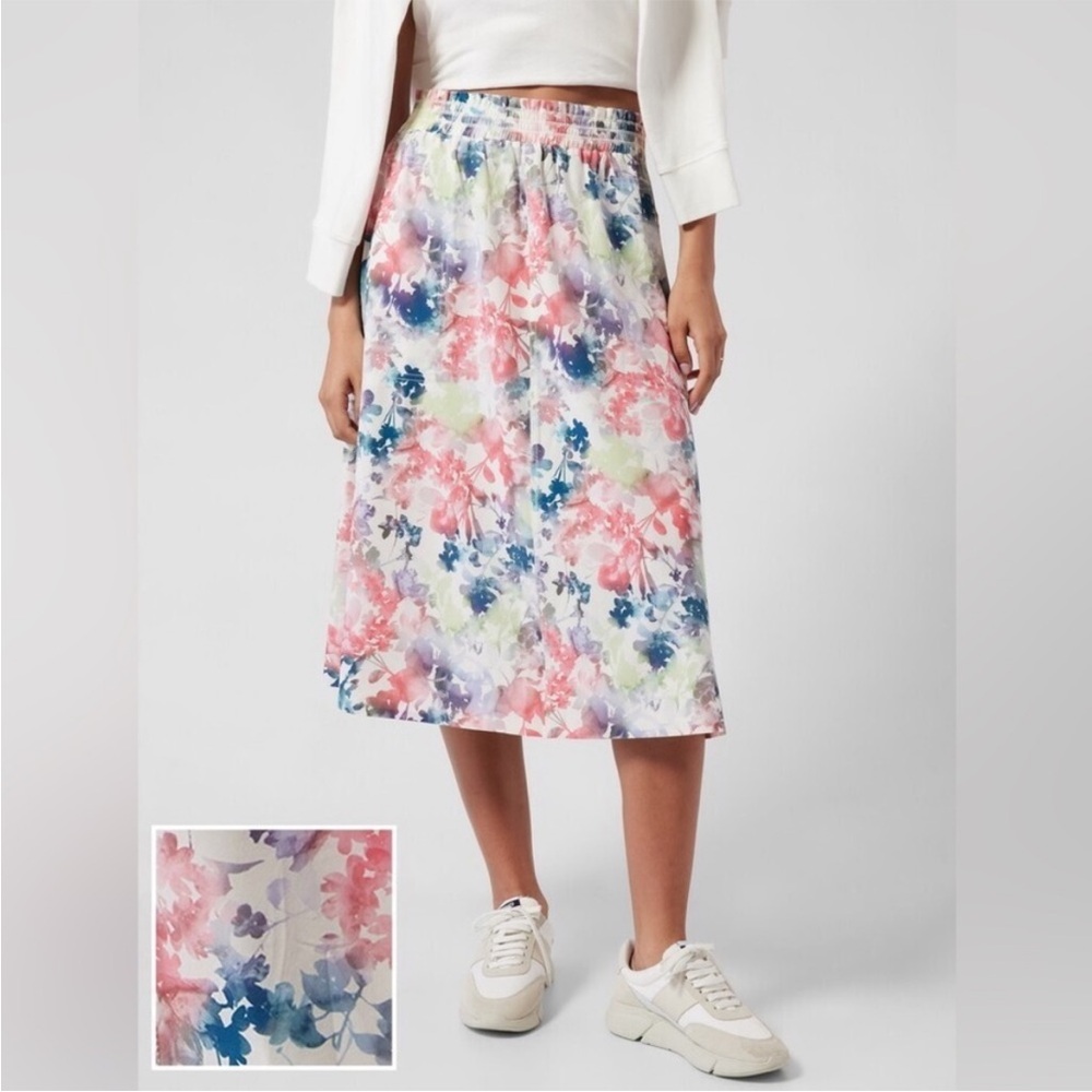 Athleta Jupe Savannah Midi Skirt Floral Pull On Stretch Pockets Women's Small